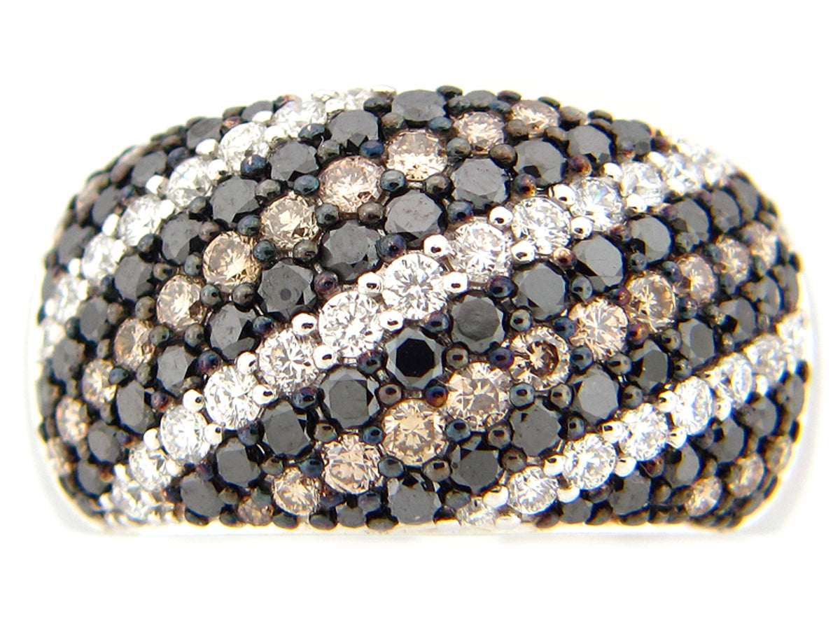 BLACK, BROWN & WHITE DIAMOND RING, 18KW (R/N)