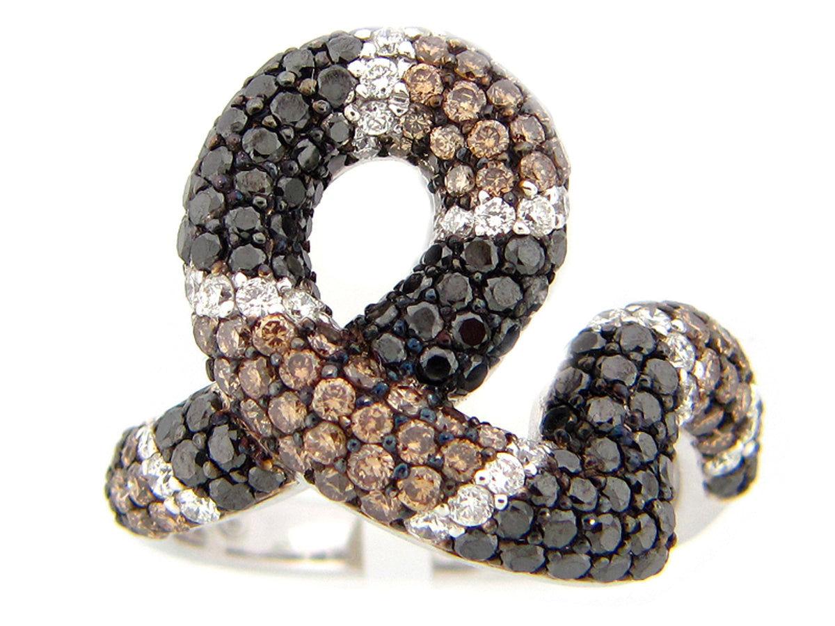 BLACK, BROWN & WHITE DIAMOND RING, 18KW (R/N)