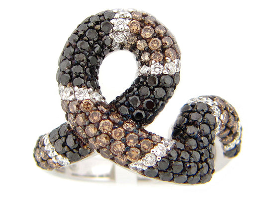BLACK, BROWN & WHITE DIAMOND RING, 18KW (R/N)