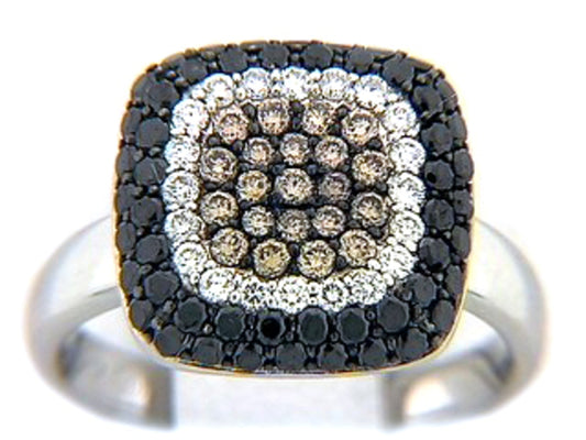 BLACK, BROWN & WHITE DIAMOND RING, 18KW (R/N)