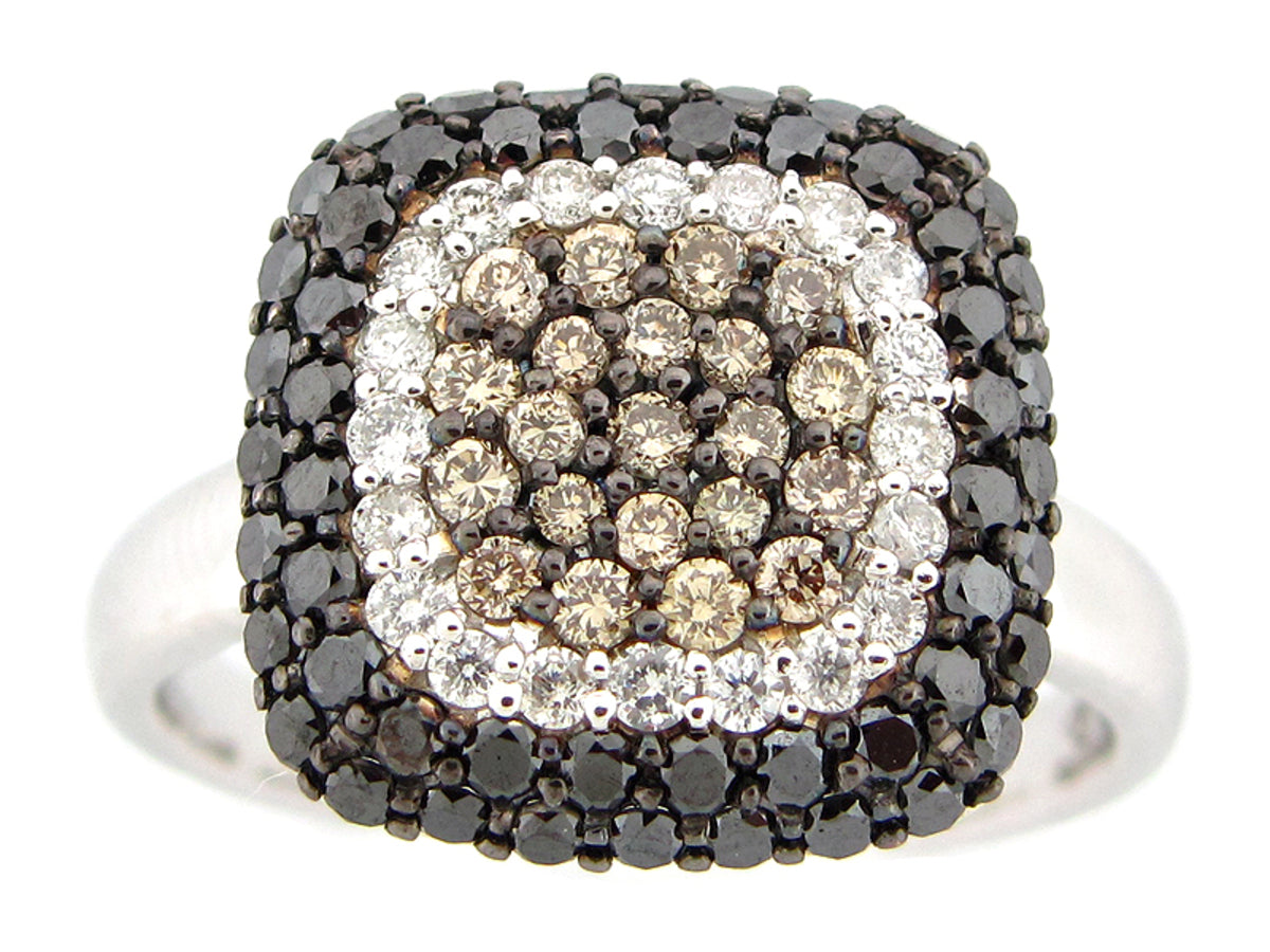 BLACK, BROWN & WHITE DIAMOND RING, 14KW (R/N)