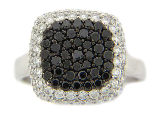 BLACK & WHITE DIAMOND RING, 14KW (R/H)