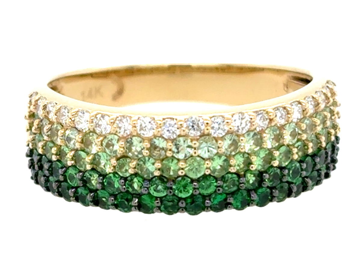Tsavorite Diamond Ombre 5 Row Pave Ring, 6.2mm