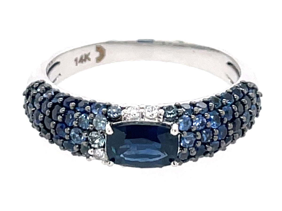 Sapphire Cushion Center Pave Diamond Ring