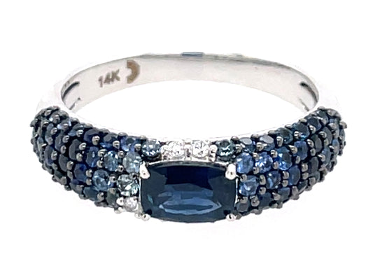 Sapphire Cushion Center Pave Diamond Ring