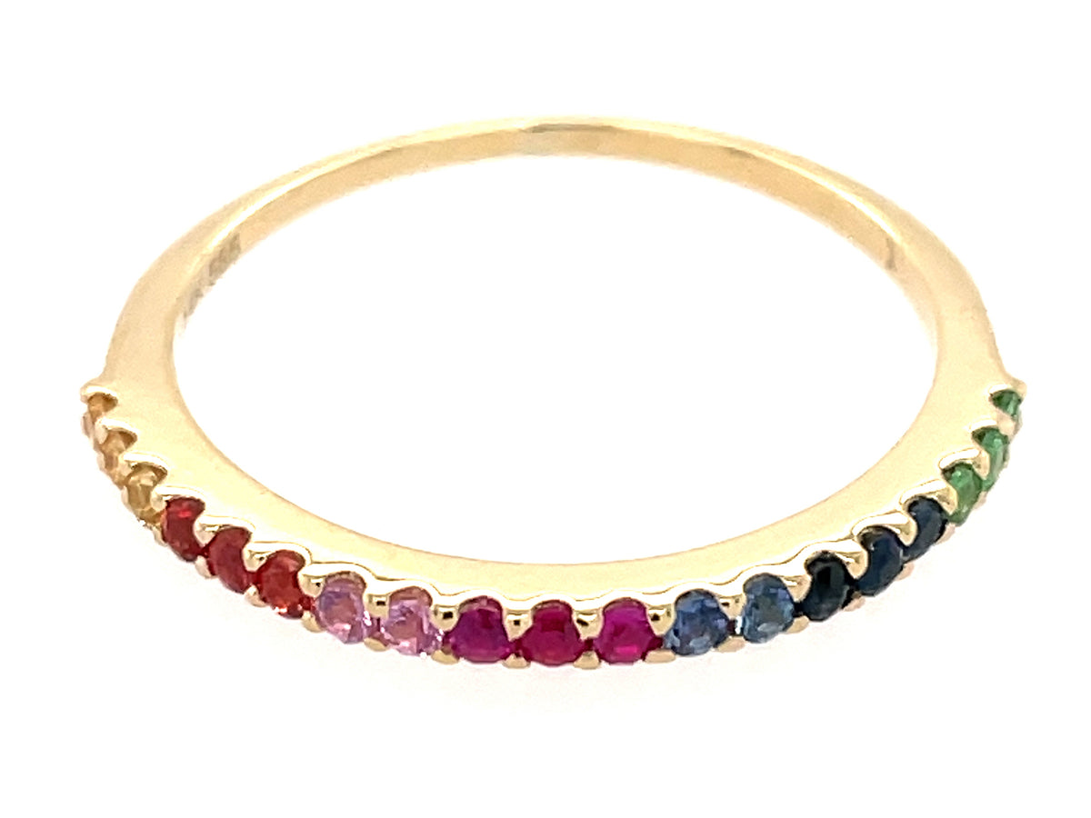 FANCY SAPPHIRE, RUBY & TSAVORITE 1 ROW BAND RING, 14KY, NO BLACK RHODIUM (H/U/N)