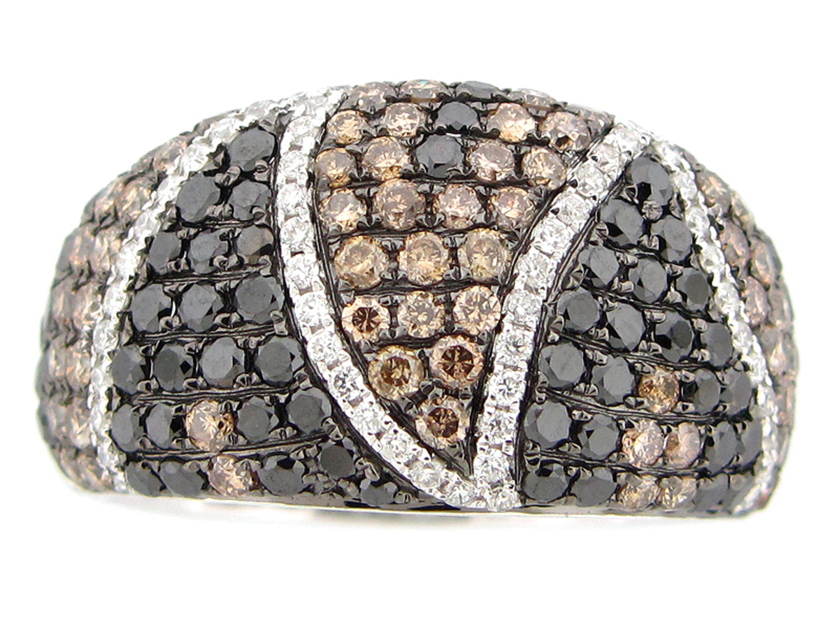 BLACK, BROWN & WHITE DIAMOND RING, 18KW (R/N)