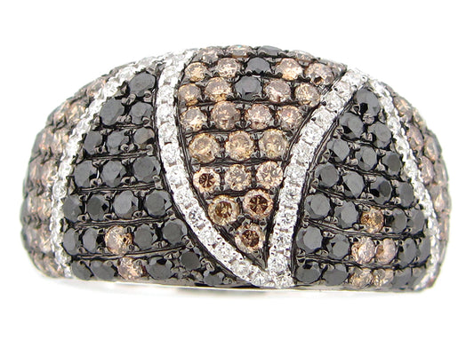 BLACK, BROWN & WHITE DIAMOND RING, 18KW (R/N)