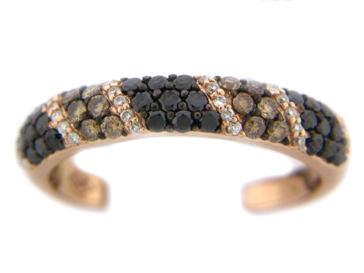BLACK, BROWN & WHITE DIAMOND RING, 14KR (R/N)