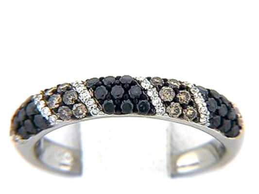 BLACK, BROWN & WHITE DIAMOND RING, 14KW (R/N)