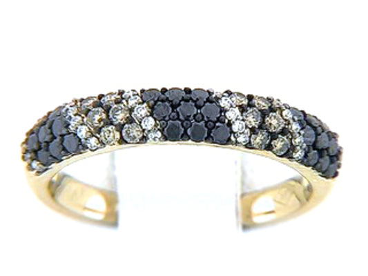 BLACK, BROWN & WHITE DIAMOND RING, 14KY (R/N)