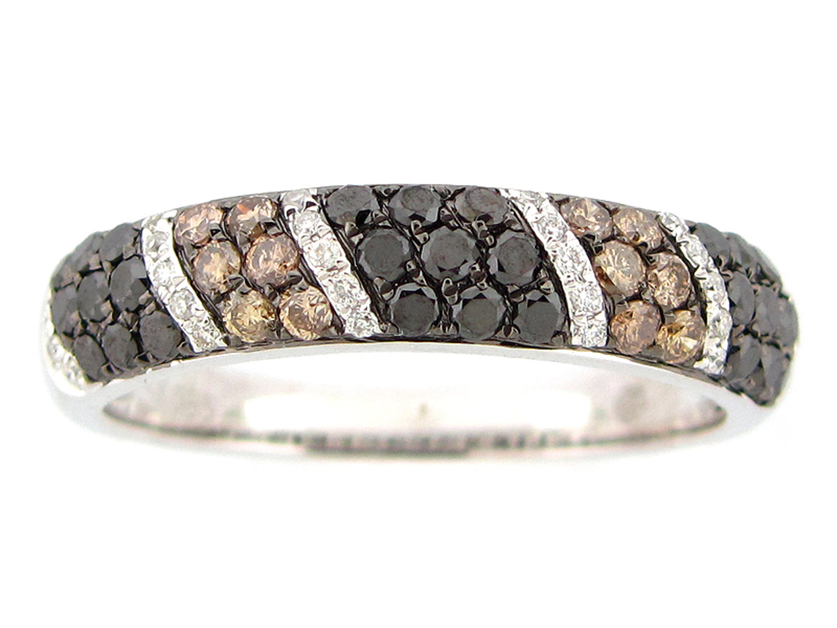 BLACK, BROWN & WHITE DIAMOND RING, 14KW (R/N)