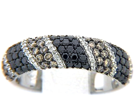 BLACK, BROWN & WHITE DIAMOND RING, 14KW (R/N)