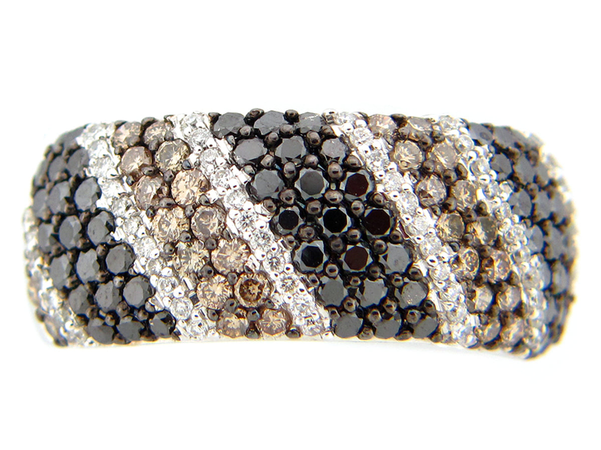 BLACK, BROWN & WHITE DIAMOND RING, 14KW (R/N)