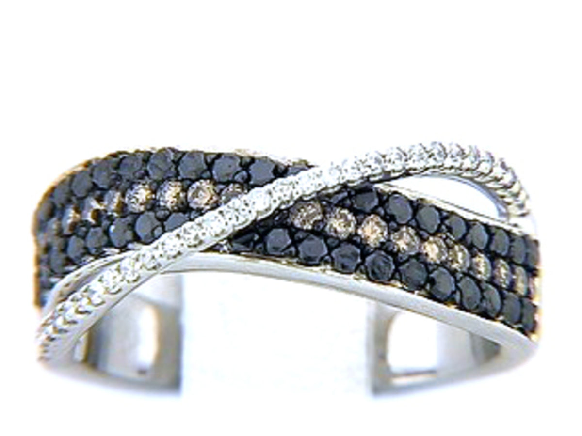 BLACK, BROWN & WHITE DIAMOND RING, 14KW (R/N)