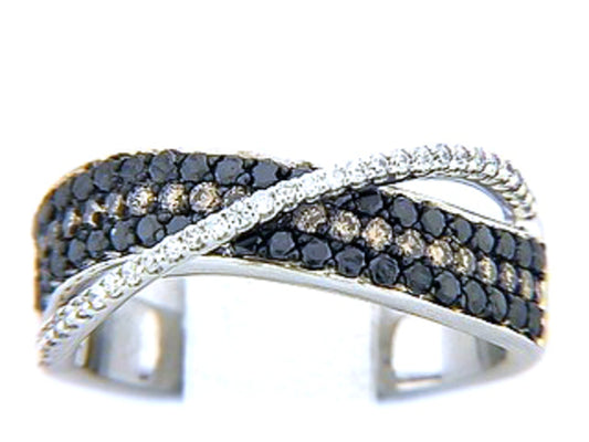 BLACK, BROWN & WHITE DIAMOND RING, 14KW (R/N)
