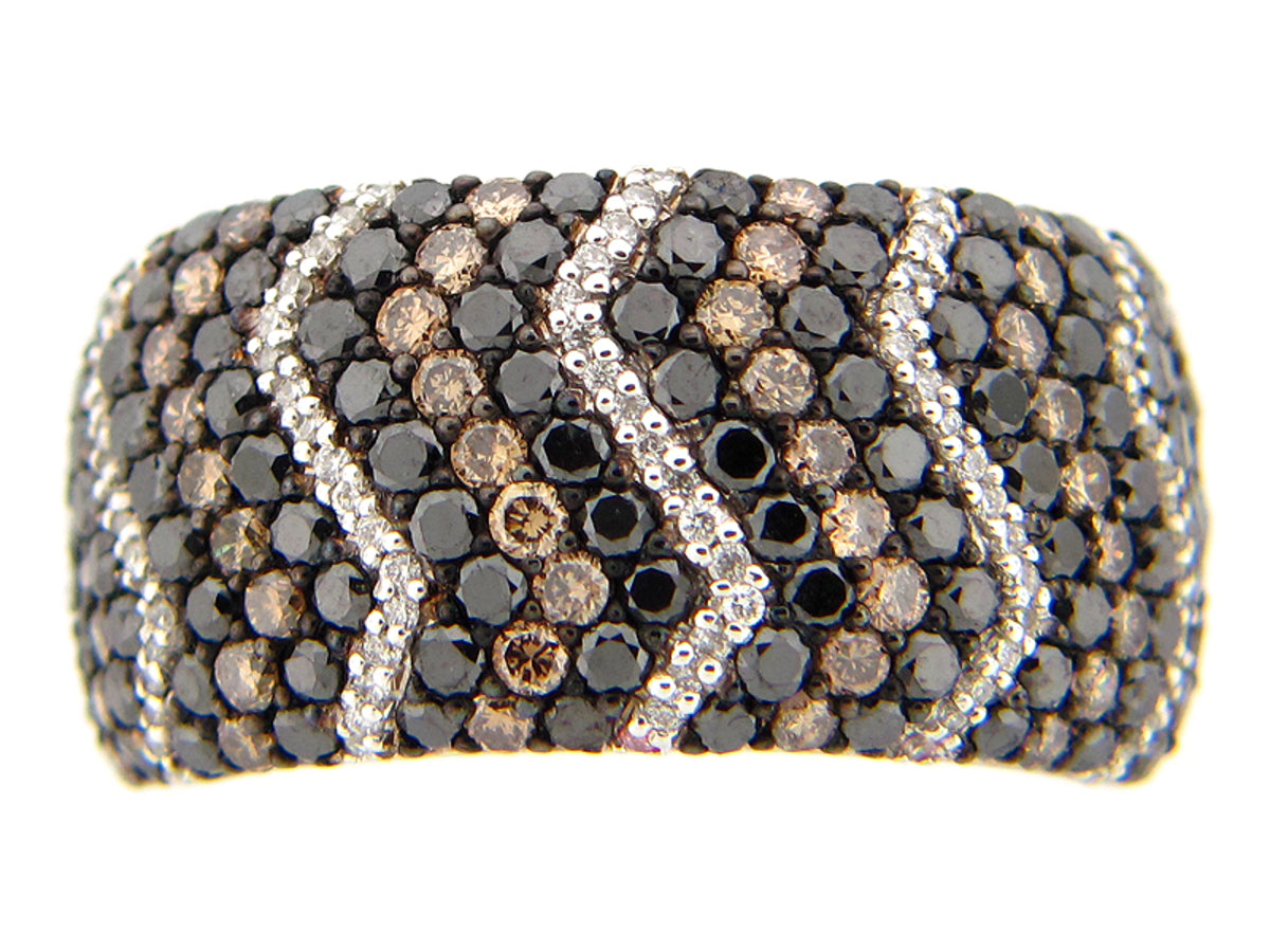 BLACK, BROWN & WHITE DIAMOND RING, 14KW (R/N)