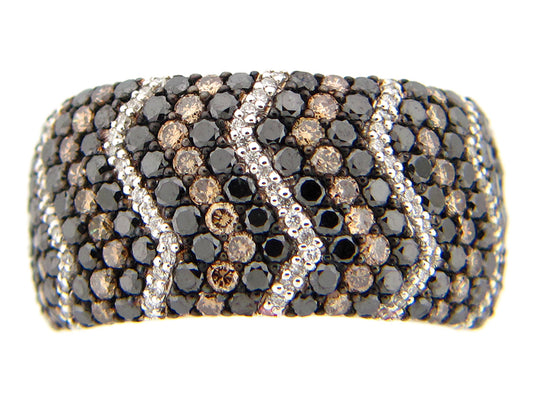 BLACK, BROWN & WHITE DIAMOND RING, 14KW (R/N)