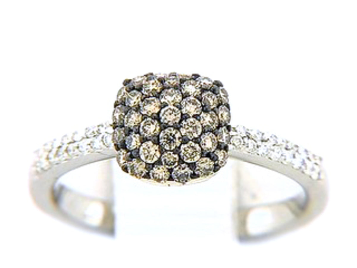 BROWN & WHITE DIAMOND RING, 14KW (N)