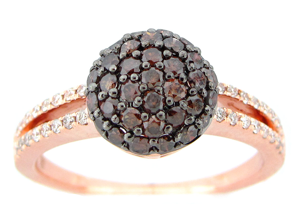 BROWN & WHITE DIAMOND RING, 14KR (N)