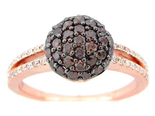 BROWN & WHITE DIAMOND RING, 14KR (N)