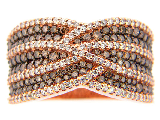 BROWN & WHITE DIAMOND RING, 14KR (N)