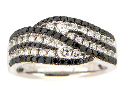 BLACK & WHITE DIAMOND RING, 14KW (R)