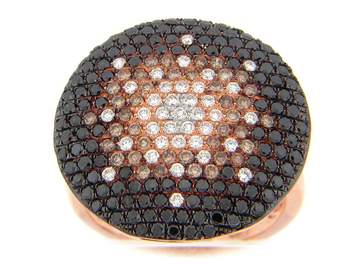 BLACK, BROWN & WHITE DIAMOND RING, 18KR (R/N)