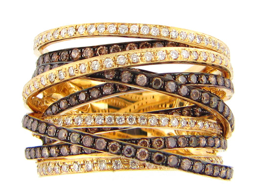 BROWN & WHITE DIAMOND RING, 18KY (N)