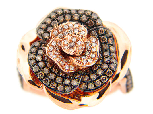 BROWN & WHITE DIAMOND RING, 18KR (N)