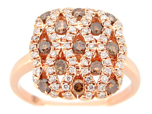 BROWN & WHITE DIAMOND RING, 18KR (N)