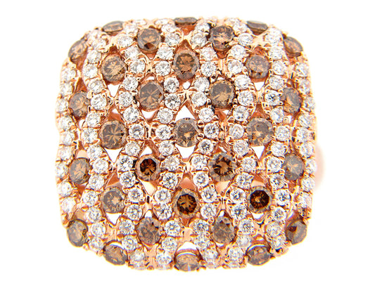 BROWN & WHITE DIAMOND RING, 18KR (N)