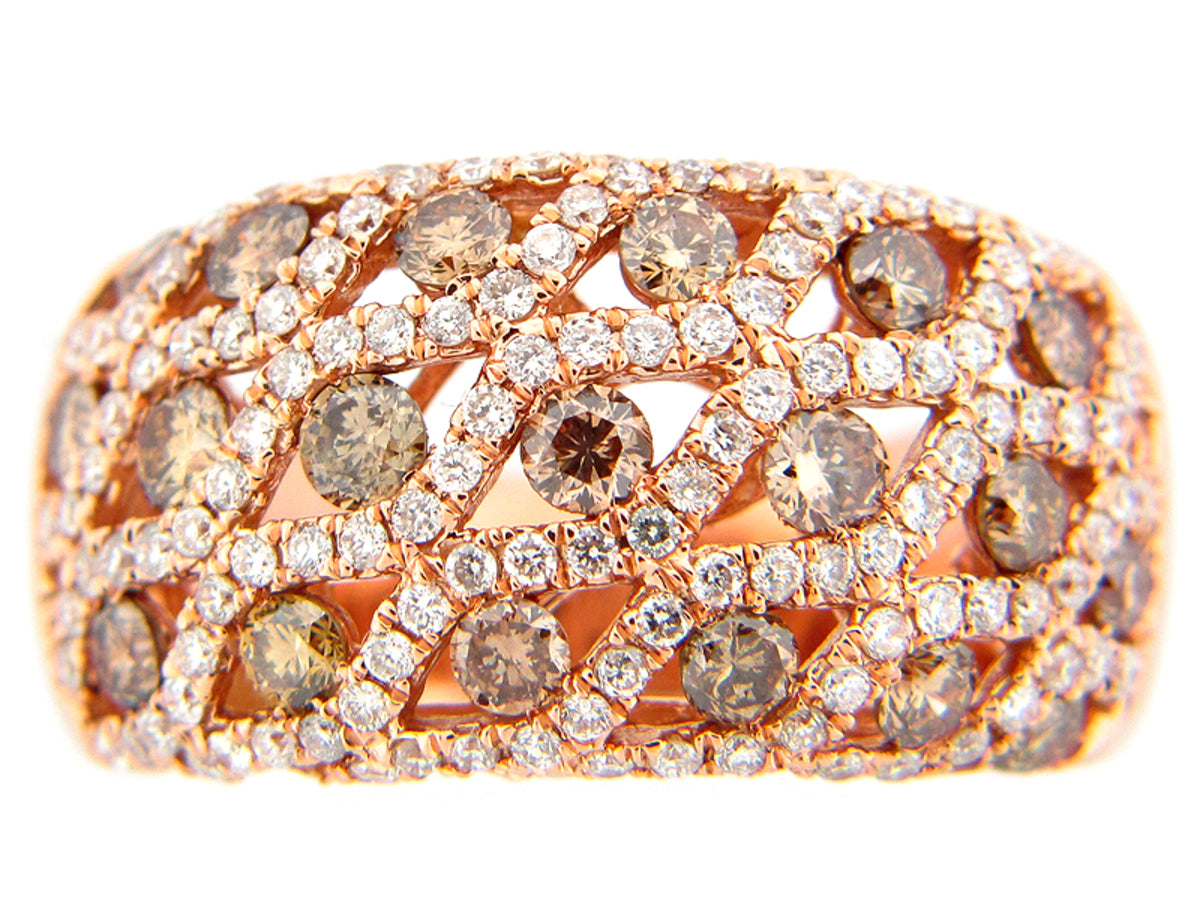 BROWN & WHITE DIAMOND RING, 18KR (N)