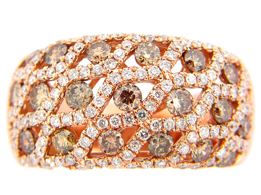 BROWN & WHITE DIAMOND RING, 18KR (N)