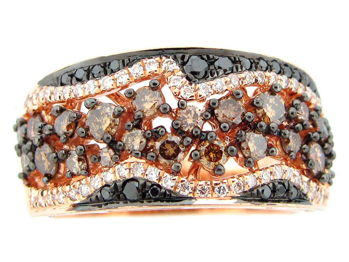 BLACK, BROWN & WHITE DIAMOND RING, 18KR (R/N)