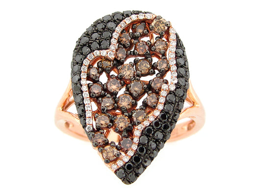 BLACK, BROWN & WHITE DIAMOND RING, 18KR (R/N)