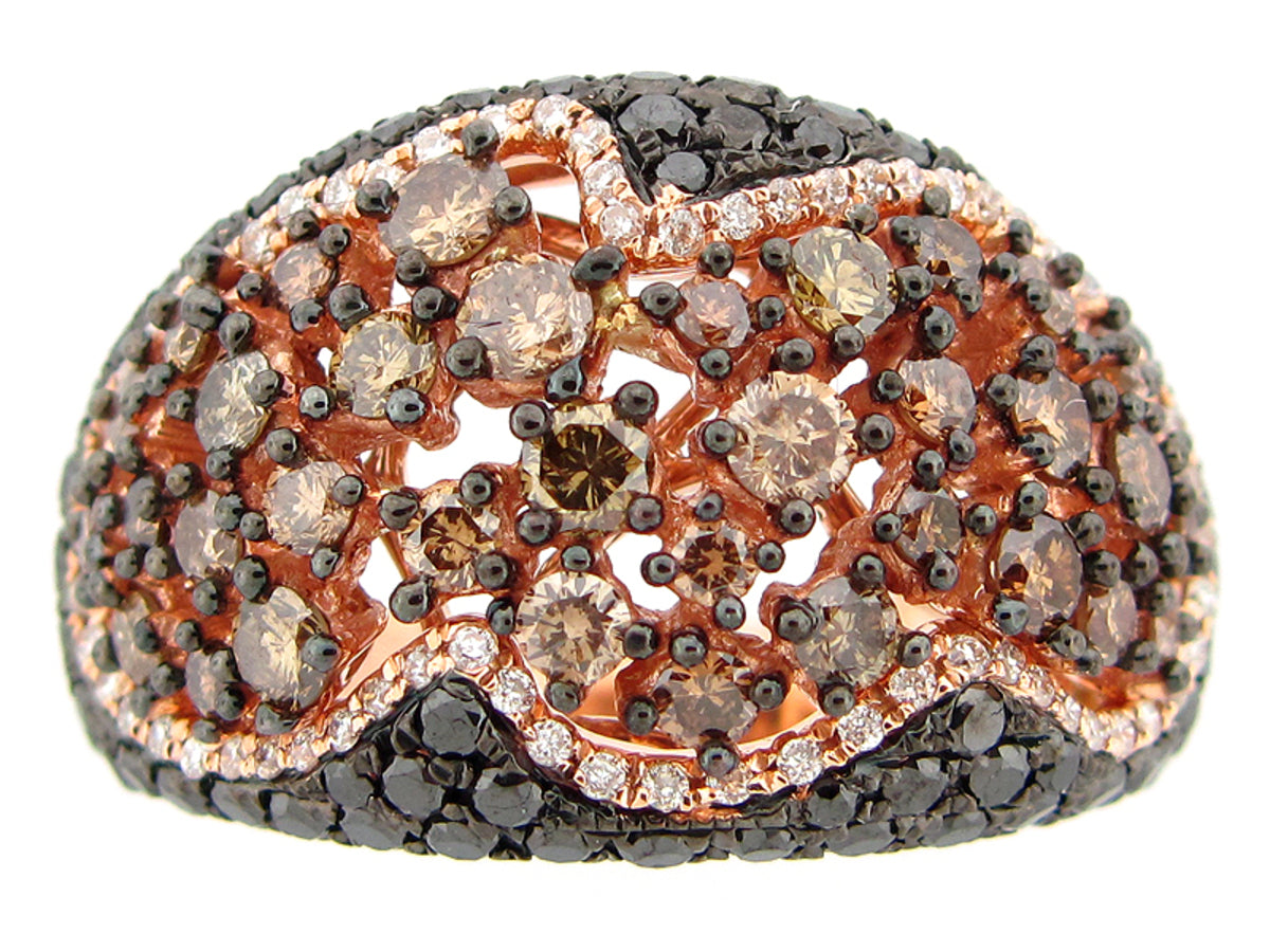 BLACK, BROWN & WHITE DIAMOND RING, 18KR (R/N)
