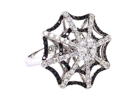 BLACK & WHITE DIAMOND SPIDER WEB RING, 14KW (R/H)