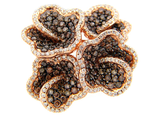 BROWN & WHITE DIAMOND RING, 18KR (N)