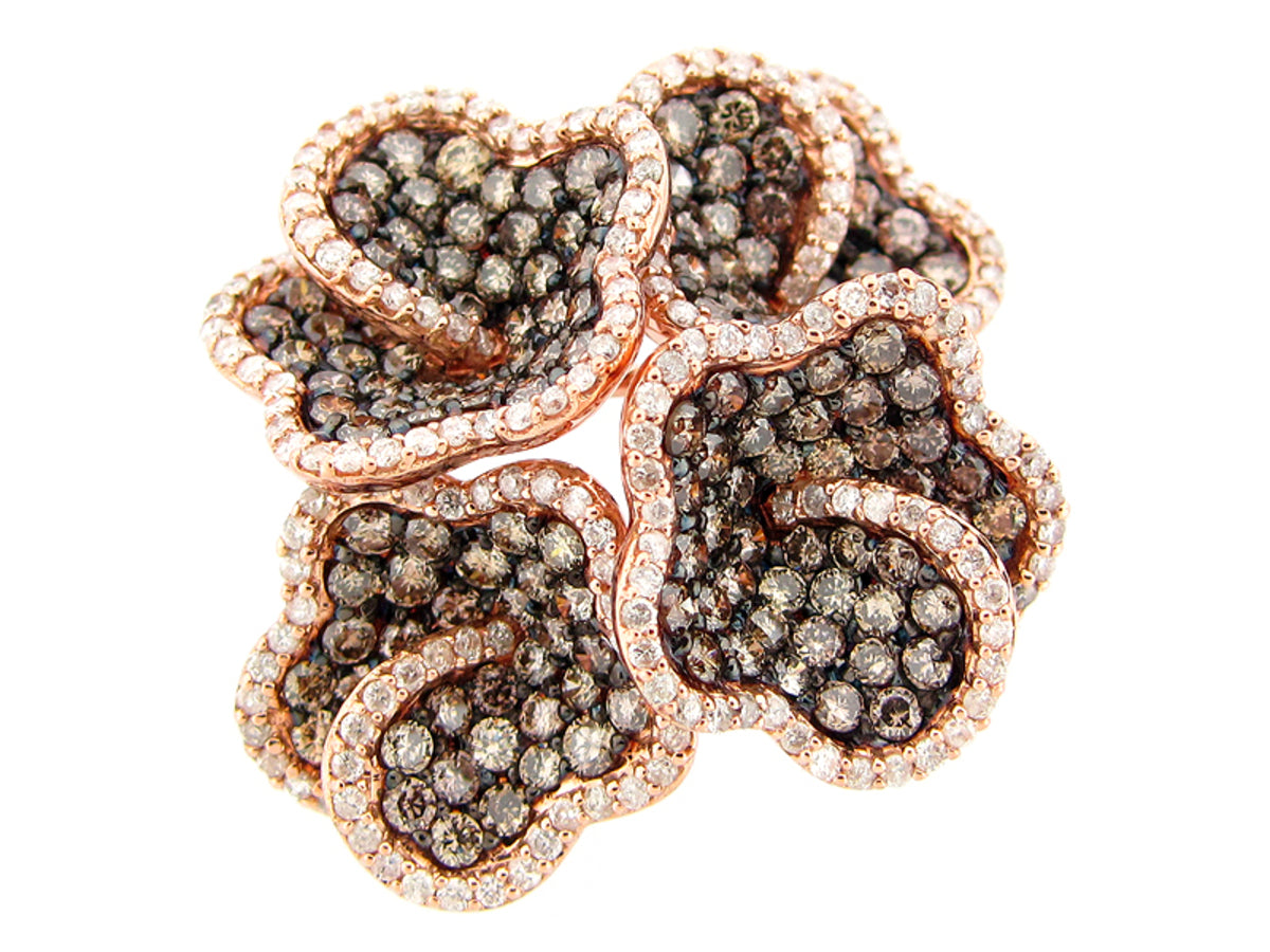 BROWN & WHITE DIAMOND RING, 14KR (N)