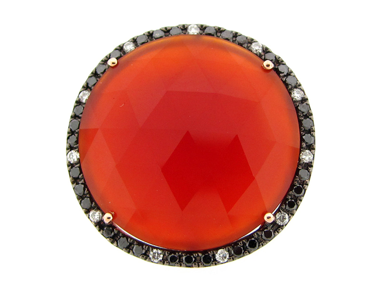 RED ORANGE AGATE, BLACK & WHITE DIAMOND RING, 14KR (D/R), C=16.00