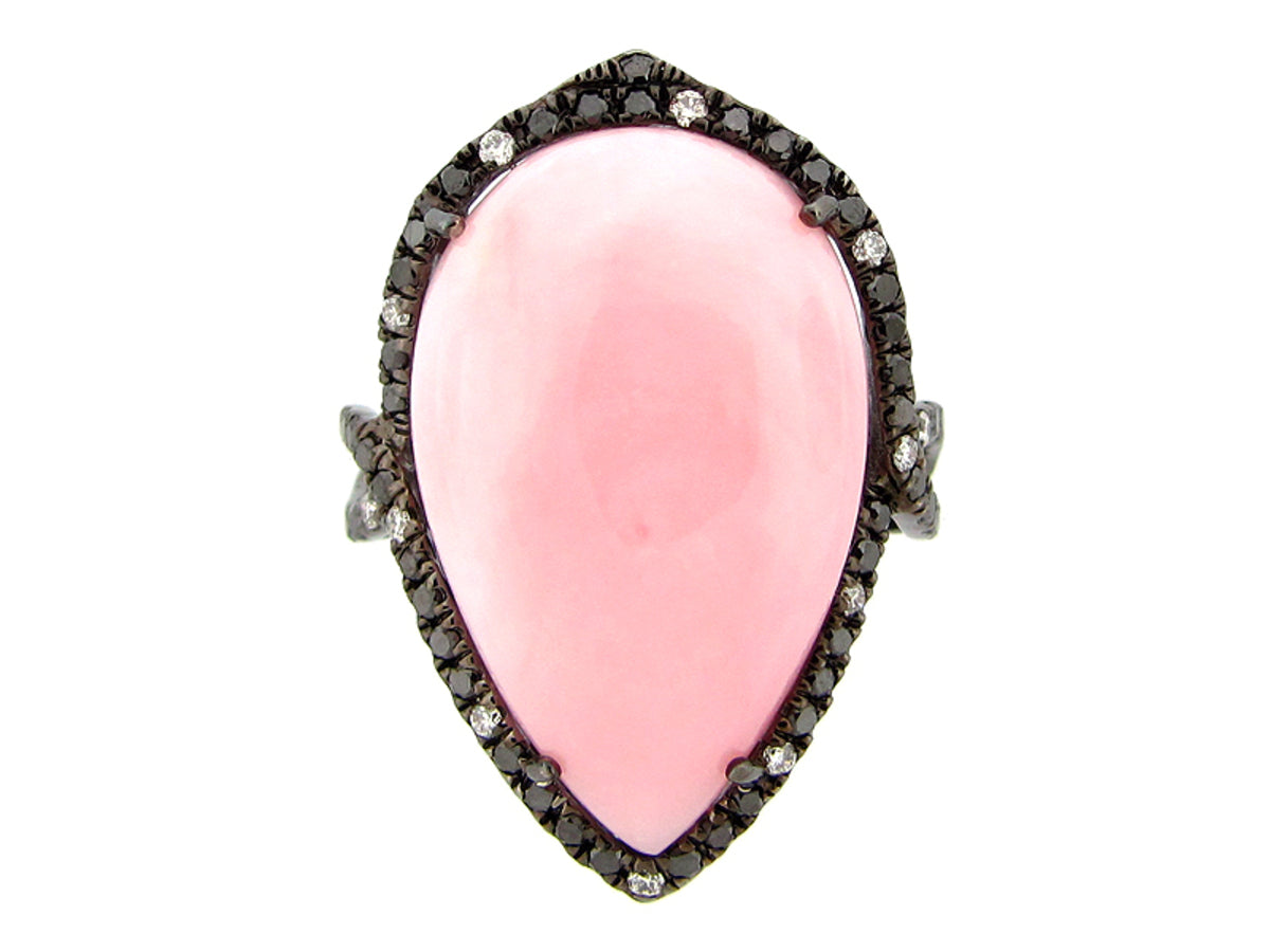 PINK OPAL, BLACK & WHITE DIAMOND RING, 14KW (N/R), C=11.62