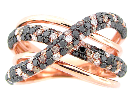 BLACK, BROWN & WHITE DIAMOND RING, 14KR (R/N)