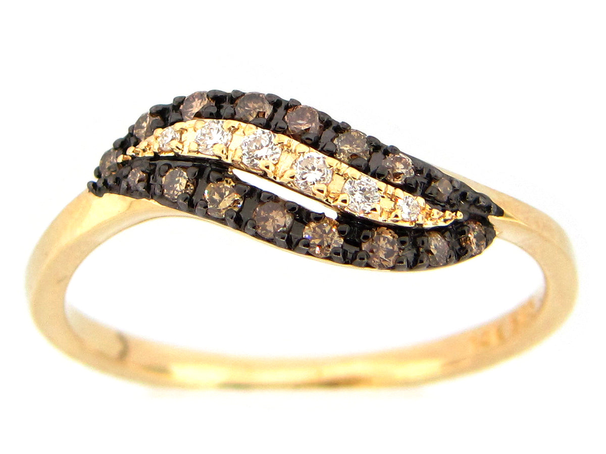 BROWN & WHITE DIAMOND RING, 14KY (N)