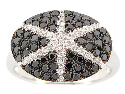 BLACK & WHITE DIAMOND RING, 14KW (R/H)