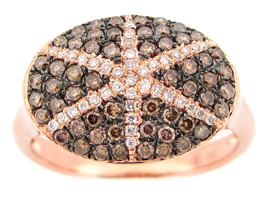 BROWN & WHITE DIAMOND RING, 14KR (N)