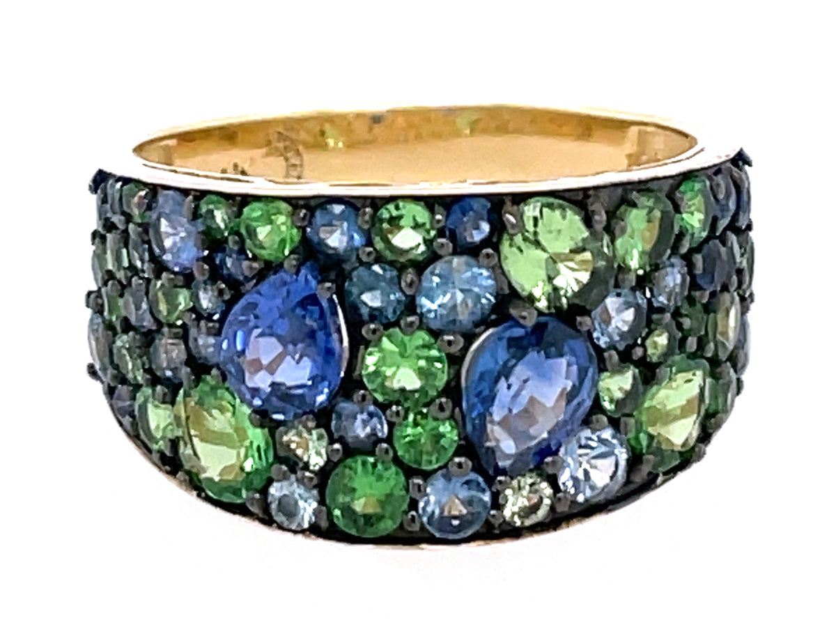 BLUE SAPPHIRE & TSAVORITE MIX TAPERED RING