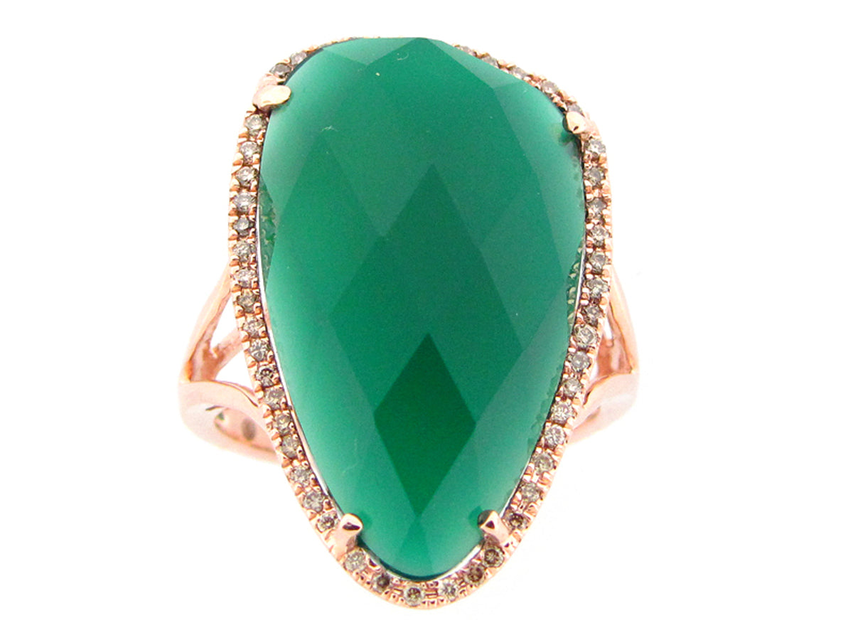GREEN AGATE & BROWN DIAMOND RING