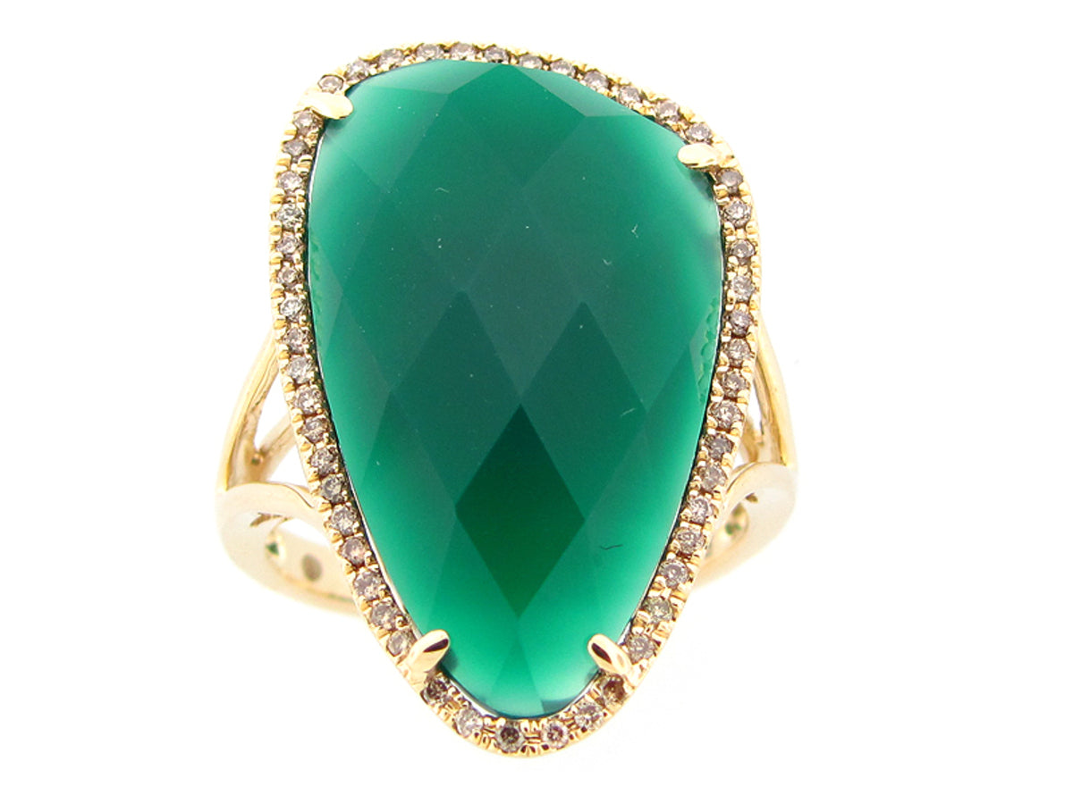 GREEN AGATE & BROWN DIAMOND RING