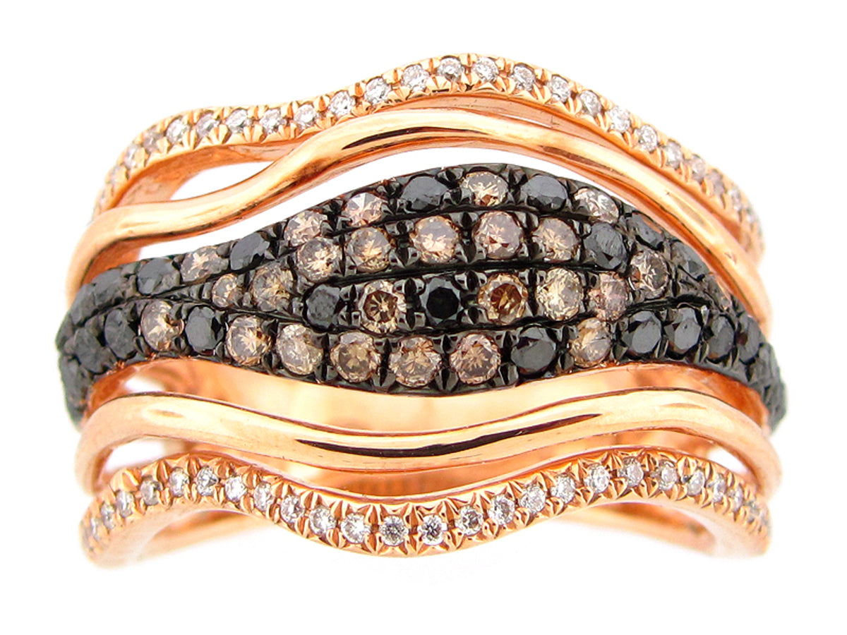 BLACK, BROWN & WHITE DIAMOND RING, 18KR (R/N)